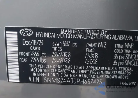 2023 Hyundai Santa Fe Sel из США, поврежденный, VIN 5NMS24AJ0PH657425
